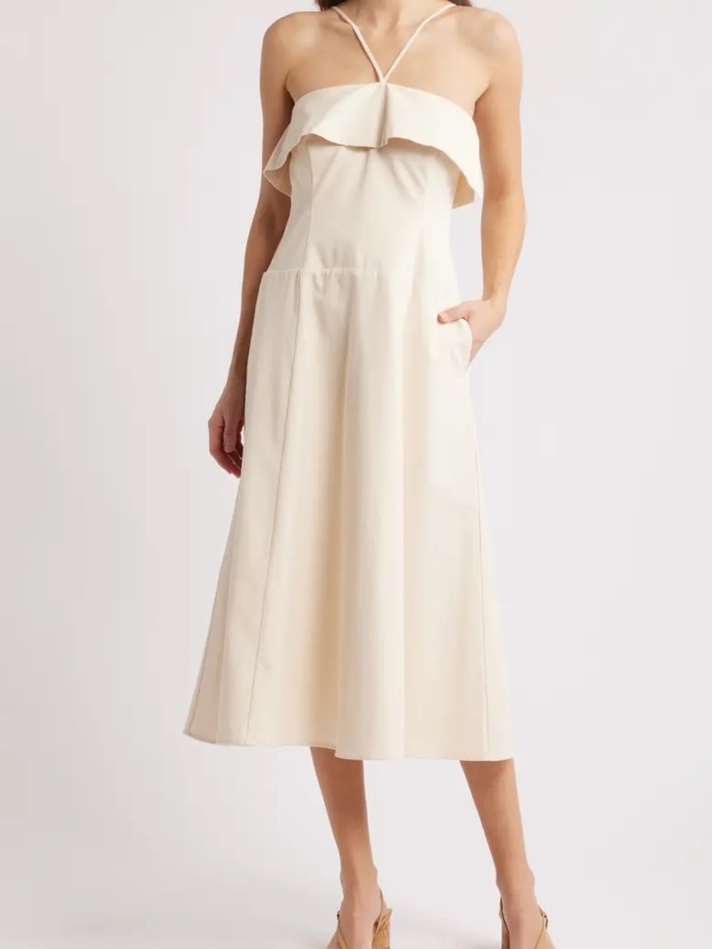 NWT Du Paradis Halter Cross-Strap Poplin Midi Dress XS